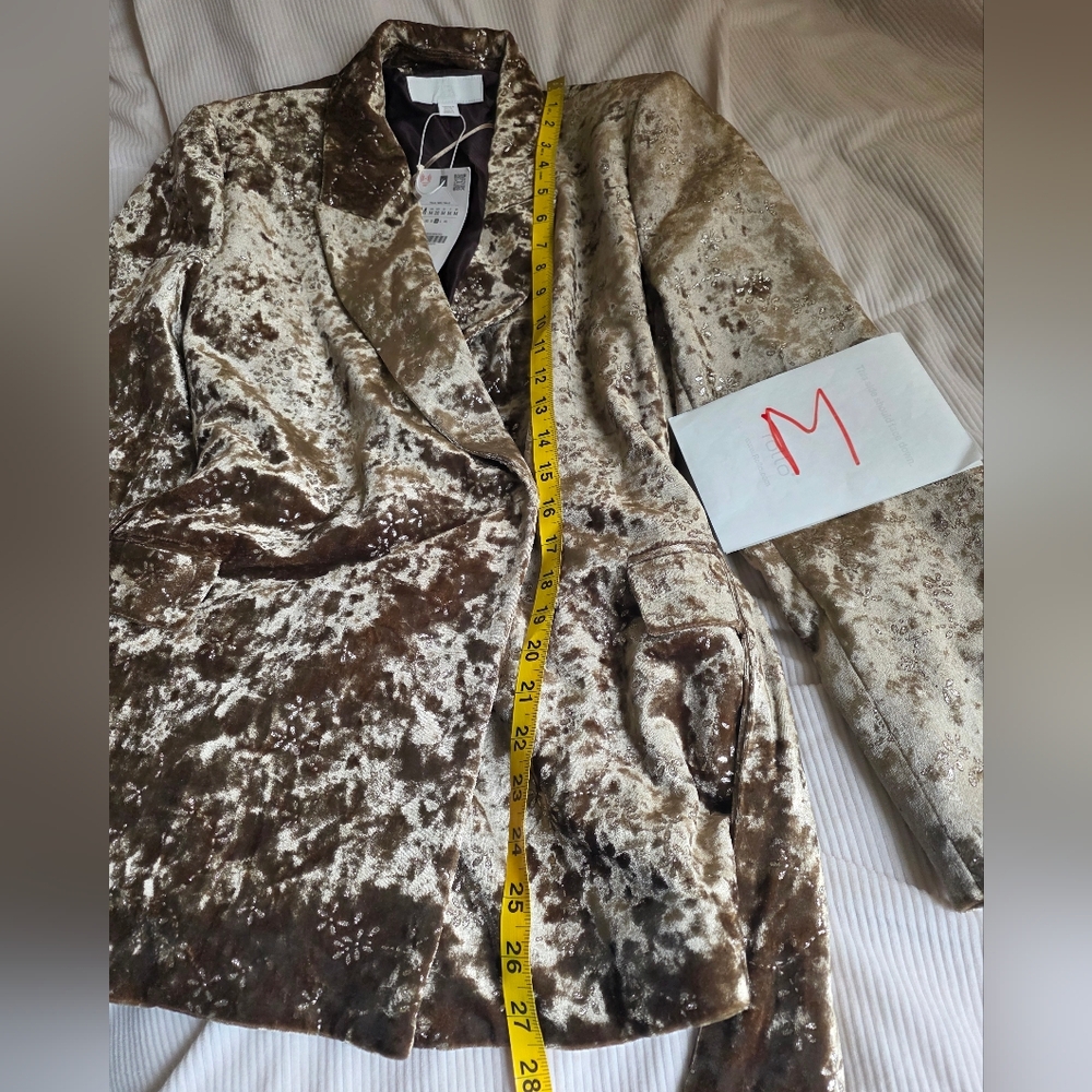 Zara METALLIC THREAD VELVET BLAZER WITH BELT Golden Zw Collection BLAZER ONLY - Picture 7 of 16
